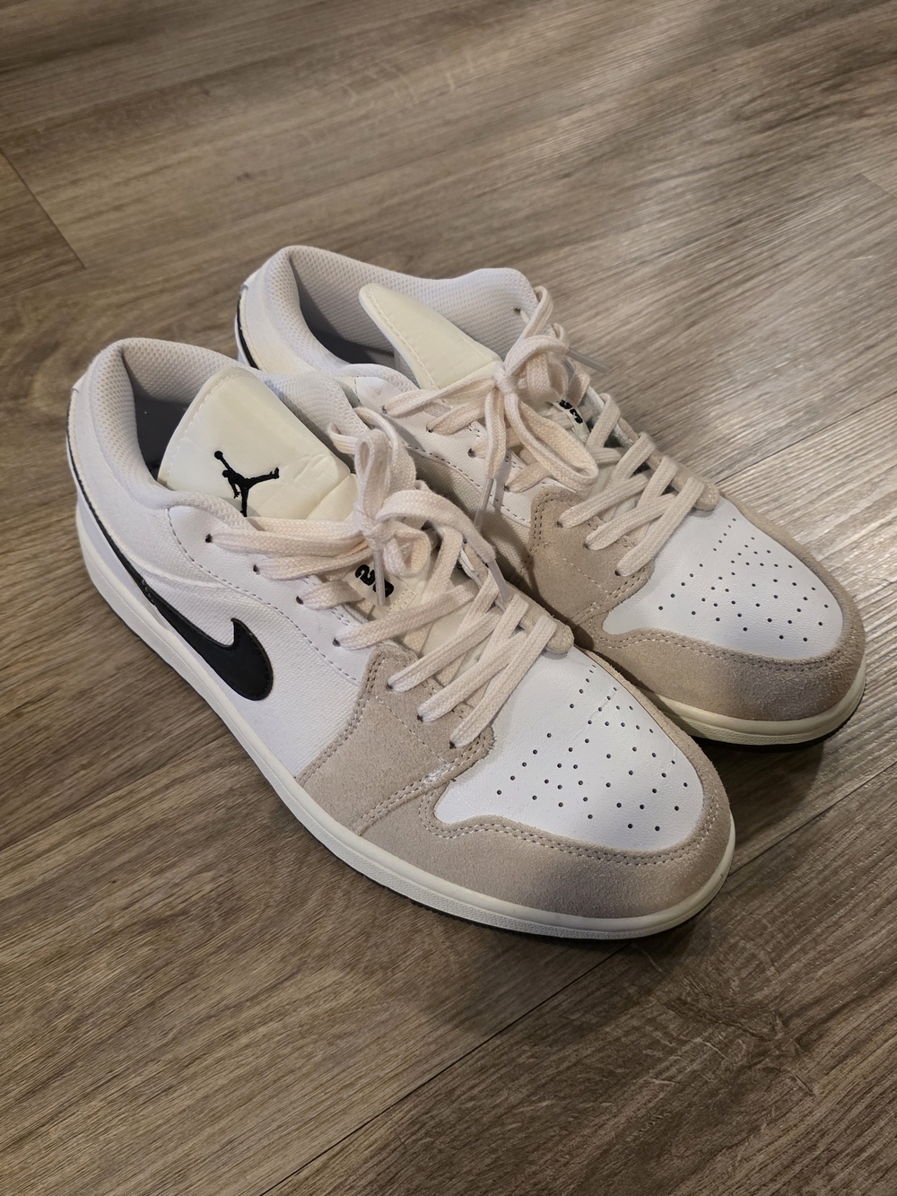 Jordan Low-Top Sneakers in White, Beige, and Black
